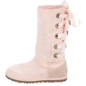NEW UGG Kids Youth Heirloom Tall Petal Knit Fabric Lace Up Boots